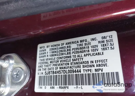 2013 Acura Rdx from USA, damaged, VIN 5J8TB4H57DL009444